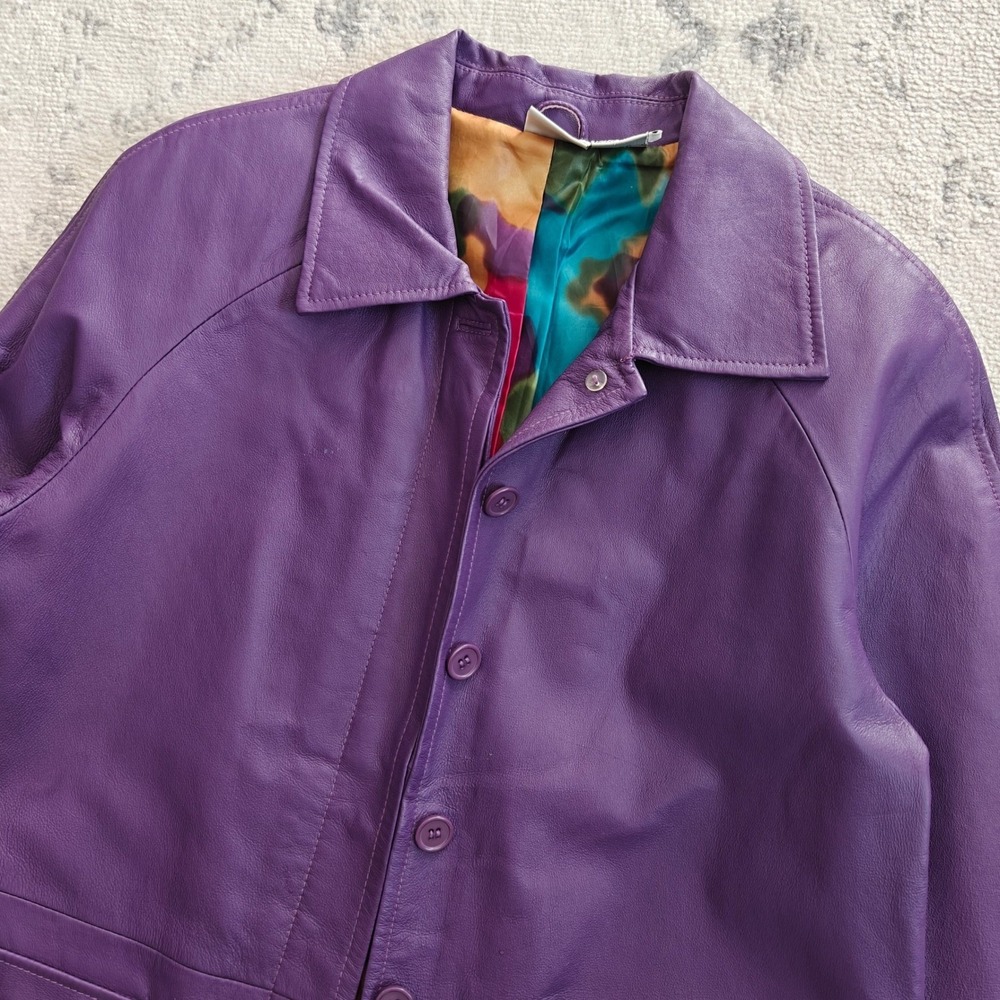 Vintage Purple Leather Jacket Utility Women's Medium Newport News Trench Coat - Picture 2 of 8